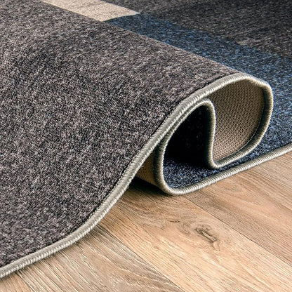 Rugshop Geometric Modern Boxes Design Non-Slip (Non-Skid) Carpet for Hallway,Kitchen,Entryway Runner Rug 2'7" x 10' Blue