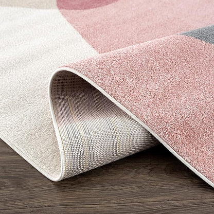 Abani Rugs Cream and Pink 4 ft. X 6 ft. Contemporary mid-Century Rug with Beige and Pink Geometric Circle. Minimalistic Design Rectangular Area Rug. Turkish Stain Resistant Area Rug.