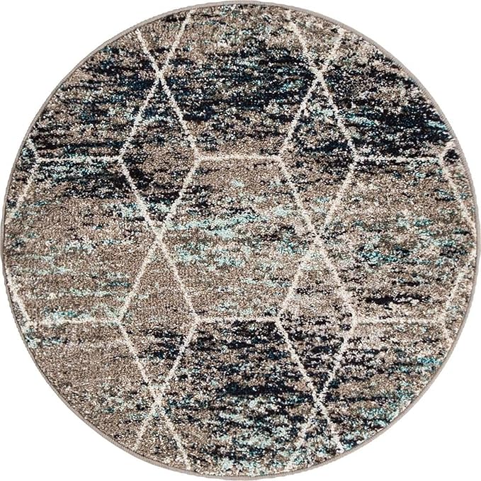 Unique Loom Trellis Frieze Collection Area Rug - Geometric (3' Round, Blue Multi/ Ivory)