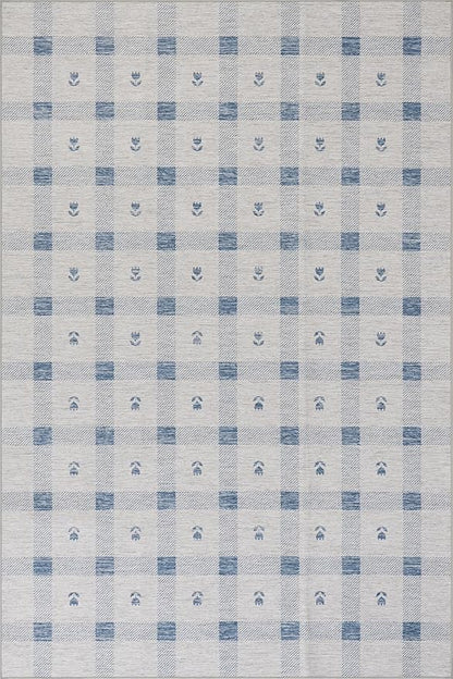 Dash & Albert Valen Plaid Blue Machine Washable Rug, 3 X 5 Feet, Blue/White Plaid Pattern