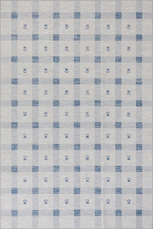 Dash & Albert Valen Plaid Blue Machine Washable Rug, 4 X 6 Feet, Blue/White Plaid Pattern