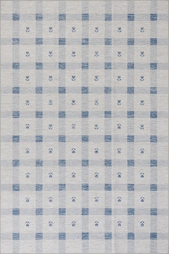 Dash & Albert Valen Plaid Blue Machine Washable Rug, Runner-2.5 X 8 Feet, Blue/White Plaid Pattern