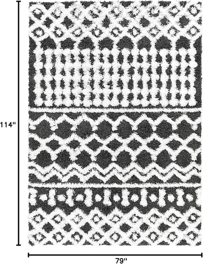Livabliss Hapsburg Moroccan Shag Area Rug,6'7" x 9'6",Black/White