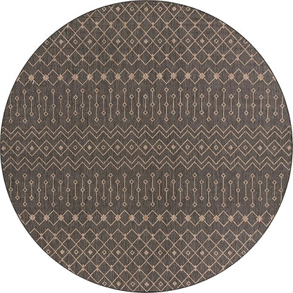 Unique Loom Outdoor Trellis Collection Area Rug - Tribal Trellis (13' Round, Charcoal Gray/ Natural)