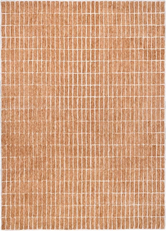 Hand-Tufted 100% Wool Area Rug – Unique Modern Geometric Grid Pattern, Soft Plush Textured Carpet for Living Room, Bedroom, Dining Room & Entryway (Gold, 5' Round)