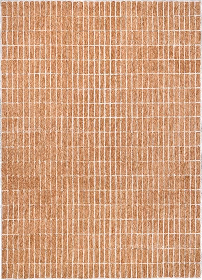 Hand-Tufted 100% Wool Area Rug – Unique Modern Geometric Grid Pattern, Soft Plush Textured Carpet for Living Room, Bedroom, Dining Room & Entryway (Gold, 8' Round)