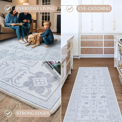 Beige Oushak Rug, Modern, Vintage, Turkish, Eclectic, Floral, Pastel, Washable, Oversized, Extra Large Area Rugs for Living Room, Dining, Bedroom, Lounge 9'5"x14'