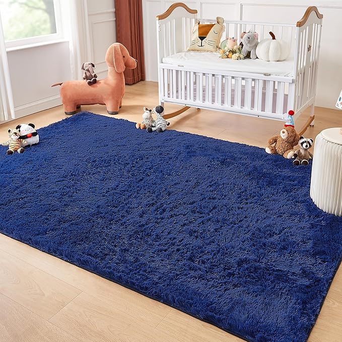 Andency 6x9 Area Rugs Navy,Large Shag Fluffy Soft Shaggy Rugs for Living Room Bedroom, Non-Slip Thick Plush Carpet for Kids Girls and Boys, Dorm Nursery Home Decor Aesthetic