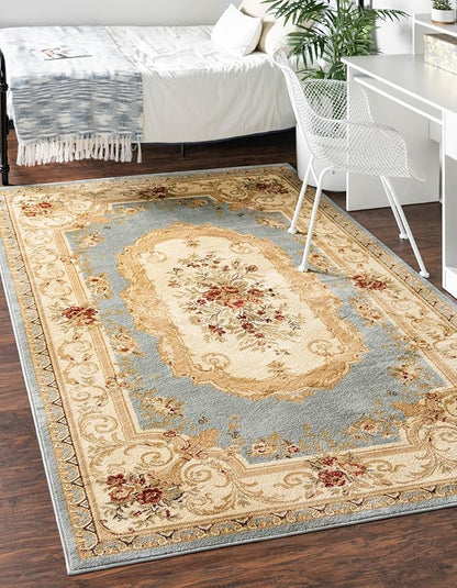 Rugs.com Chateau Collection Rug – 8' x 10' Light Blue Medium Rug Perfect for Living Rooms, Large Dining Rooms, Open Floorplans