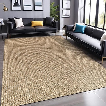 Easy Jute Rugs 9x12 Natural Color Living Room Indoor Outdoor Area Rug for Patio Farmhouse and Kitchen Rug High Traffic Easy to Clean Washable Solid Boho Woven Design Outside Carpet (9 x 12)