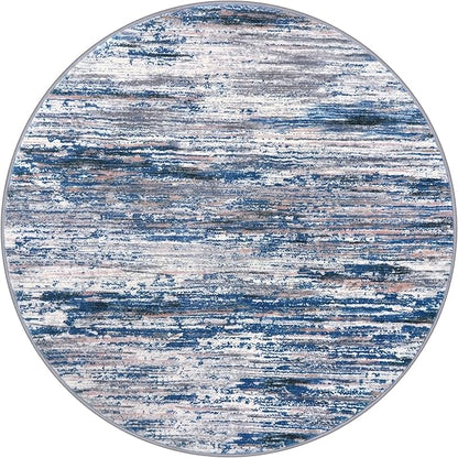 3' Washable Round Rug for Entryway, Navy Blue Gray Neutral Multi Soft Non-Slip Area Rugs Modern Abstract Low-Pile Carpet, Neutral Vintage Circle Rugs for Living Room Dining Bedroom Foyer