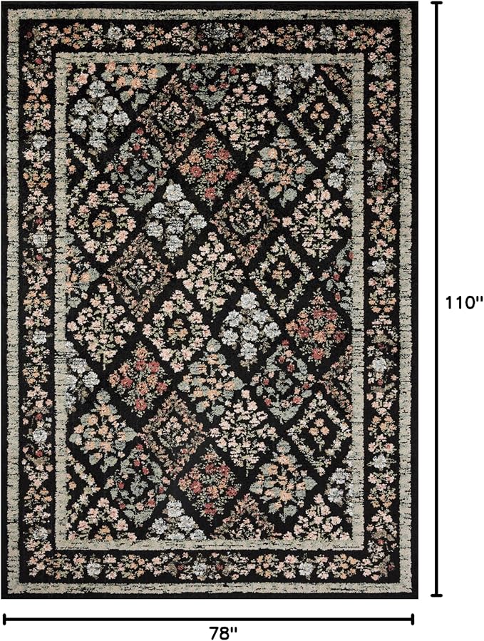 Loloi Rifle Paper Co. Laurel Collection LAU-04 Black/Multi 6'-6" x 9'-2" Area Rug
