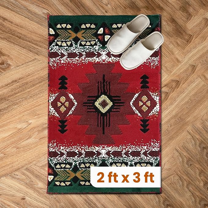 YHSF South West Native American Area Rug C318 - Easy Clean, Thick, Soft, Durable Native Tribal American Indian Inspired Rug for Bedroom/Living Room and More - Red, 2 Feet x 3 Feet 4 Inches
