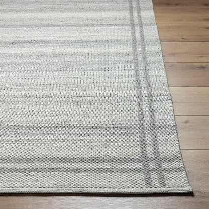 Mark&Day Wool Rugs, 4x6 Janmichael Solid and Border Gray Area Rug, Grey Ivory Carpet for Living Room, Bedroom or Kitchen (3'6" x 5'6")