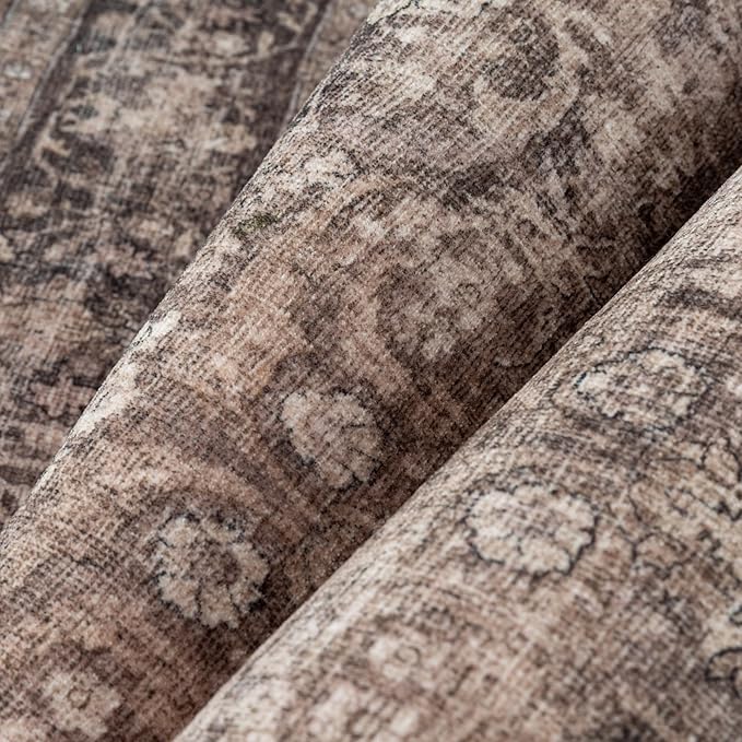 8x10 Brown Washable Area Rug for Living Room Bedroom Neutral Vintage Soft Non Slip Rug Low Pile Distressed Carpet for Dining Room Nursery Office Indoor