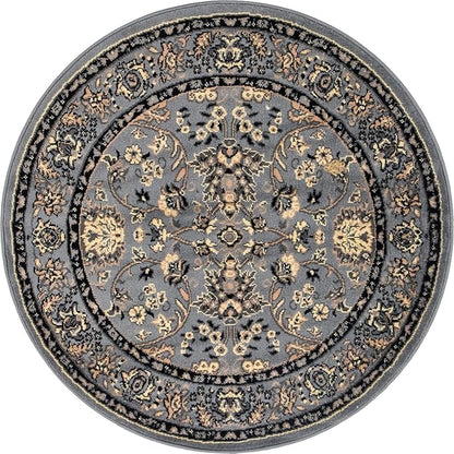 Unique Loom Sialk Hill Collection Area Rug - Washington (4' 1" Round Gray/Black)