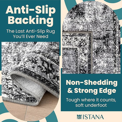 Istana Stylish 10x14 Foldable Machine Washable Dark Grey Area Rugs