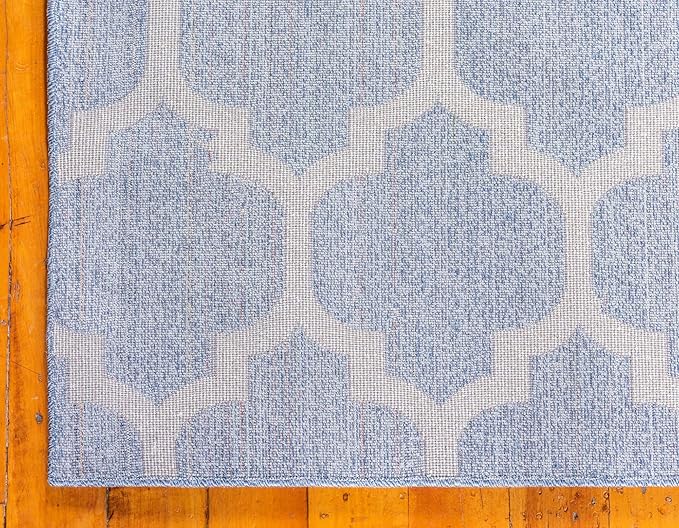 Rugs.com Lattice Collection Rug – 10 Ft Runner Light Blue Medium Rug Perfect for Hallways, Entryways
