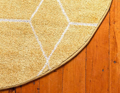 Unique Loom Trellis Frieze Collection Area Rug - Geometric (4' 1" Round Yellow/Ivory)