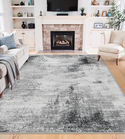 8x10 Area Rugs Machine Washable - Modern Abstract Large Rugs for Living Room Soft Anti-Skid Thin Carpet for Bedroom, Under Dining Table, Nursery, Farmhouse,Home Office (8'x10' Dark Grey)