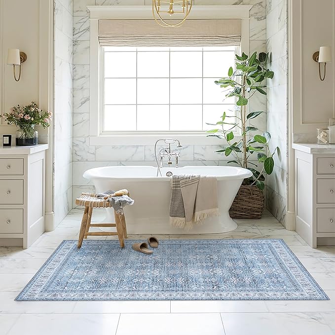 Fame Living Washable Area Rug. Modern Farmhouse. Vintage. Turkish. Bohemian. Distressed. Oriental. Traditional. Rugs for Living Room. Dining. Bedroom. Office. Entryway. Foyer. (866CBl, 5' x 6'9")