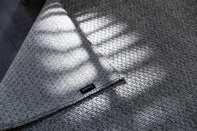 CAMILSON Indoor and Outdoor Runner Rug Gray Solid Boho Woven Design Easy-Cleaning Non Shedding Farmhouse Living Room Bedroom Garden Patio and Kitchen Washable Outside Carpet Alfombras (2x7)