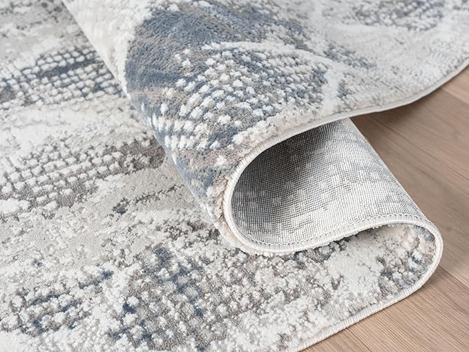 Adel Modern Area Rug for Living Room, 4x6 Rustic Distressed Abstract Blue Rug, Medium Pile Stain Resistant Carpet for Bedroom, Dining Room or Kitchen (4' x 6', Blue)