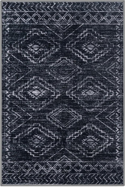 KILOCOCO Boho Entryway Rug 2x3 Printed Small Area Rug Indoor Door Mat Machine Washable Kitchen Rugs Super Soft Non Slip Throw Rugs for Bedroom Entrance Geometric Laundry Room, Black/Navy