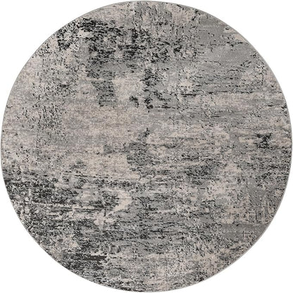 Rugs.com Leipzig Collection Rug – 8 Ft Round Gray Low-Pile Rug Perfect for Kitchens, Dining Rooms