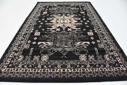 Unique Loom Taftan Collection Border Geometric Tribal Inspired Design Area Rug (6' 0 x 9' 0 Rectangular, Black/ Gray)