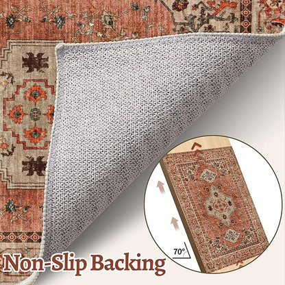 Tangsoo 2x5 Washable Runner Rug for Hallways, Non Slip Vintage Runner Rug, Soft Low Pile Long Rug Runner, Print Distressed Carpet Runners for Kitchen Bedroom Entryway Bathroom Living Room