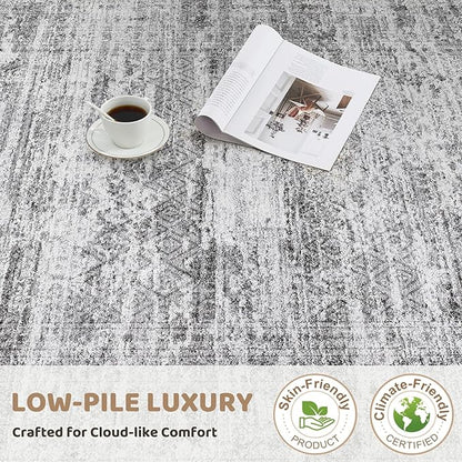 6x9 Area Rug Living Room Rugs - Washable Neutral Modern Abstract Soft Thin Rug Indoor Floor No Slip Rug Carpet for Bedroom Under Dining Table Home Office Decor - Light Gray