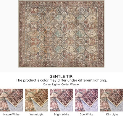 Bavni Runner Rugs 2x7 Kitchen Rug for Hallways Entryway, Washable Vintage Print Carpet, Ultra-Thin Low Pile Lightweight Rug with Non Slip Backing, Reddish Brown
