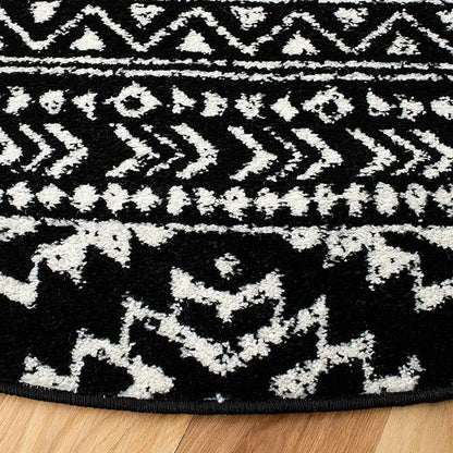 SAFAVIEH Tulum Collection Area Rug - 10' Round, Black & Ivory, Moroccan Boho Tribal Design, Non-Shedding & Easy to Clean, Ideal for Living Room, Bedroom, Dining Space (TUL272Z)