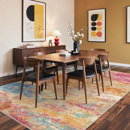 Area Rugs 8x10 Washable Pink Rug for Living Room Nursery, Modern Abstract Large Rug Non Slip, Water Repellent Low Pile Soft Carpet for Bedroom, Dining Room, Home Office, Colorful Pink