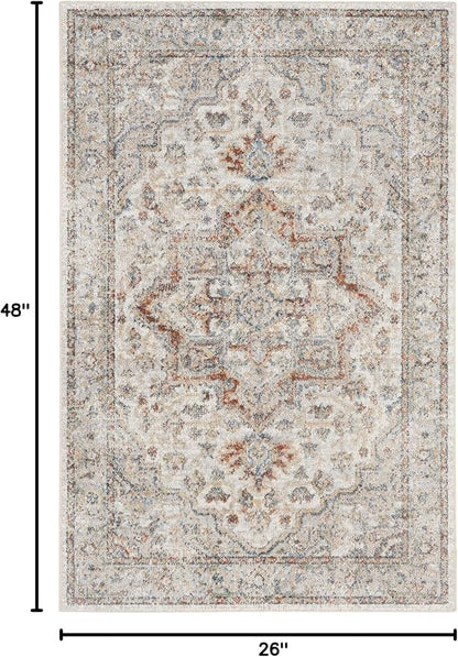 Nourison Home Astra Machine Washable Traditional Grey/Multi 2'2" x 4' Area Rug, Easy Clean, Non Shedding, Bed Room, Living Room, Dining Room, Kitchen (2x4)