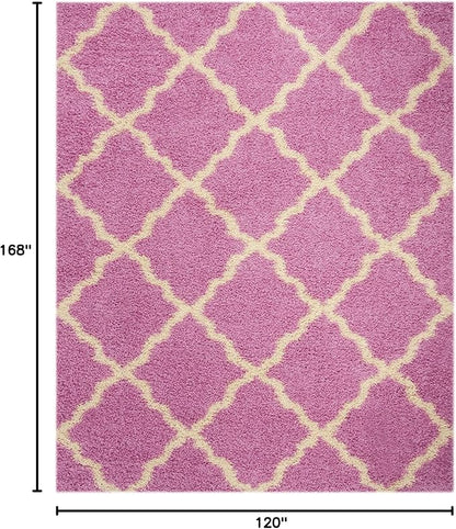 SAFAVIEH Dallas Shag Collection Area Rug - 10' x 14', Pink & Ivory, Trellis Design, Non-Shedding & Easy Care, 1.5-inch Thick Ideal for High Traffic Areas in Living Room, Bedroom (SGD257I)