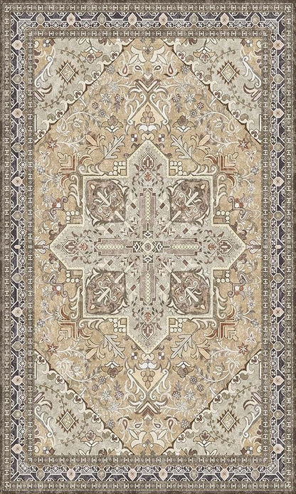 Washable Entryway Rug 3x5 | Non Slip Rug Runners for Hallways, Entryways, Kitchens, Bathrooms, Bedrooms | Ultra-Soft Flannel Carpet Kitchen Rug with Rubber Backing (Olive Brown, 3x5)