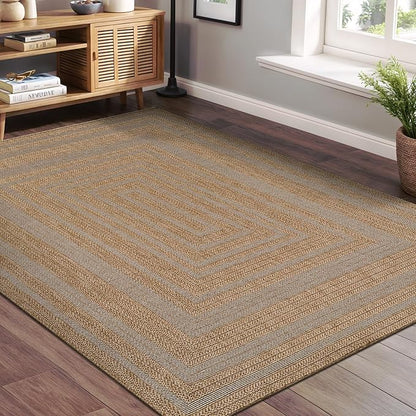 Beverly Rug Easy Jute Framed Border Rug 8x10 Washable Durable Indoor Outdoor Area Rugs for Living Dining Room Patio Office Stain Resistant Non Shedding Casual Indoor Outside Carpet 8 x 10 Natural