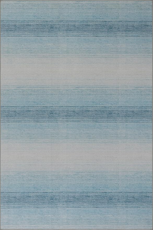 Dash & Albert Pandora Blue Machine Washable Rug, 4 X 6 Feet, Blue Abstract Pattern
