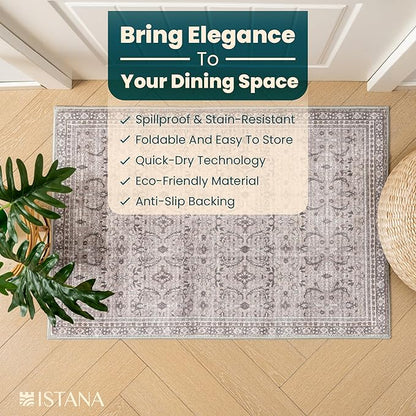 Istana Rugs 2x3 - Beige Grey/Light Cream Area Rug - Foldable 2x3 Washable Rug Non Slip - Anti-Slip Home Area Rugs - Soft Microfiber Non Skid Area Rug