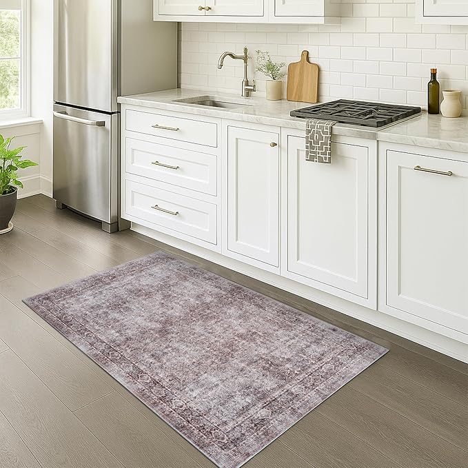 Fame Rugs Turkish Rug. Washable Vintage Oriental Antique Inspired Traditional Doormat Small Modern Area Rugs Luxury Entryway Entry Bedroom Bathroom Kitchen (397CB, 2'5 x 5')