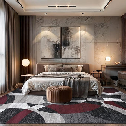 Rugshop Contemporary Abstract Circles Perfect for high Traffic Areas of Your Living Room,Bedroom,Home Office,Kitchen Area Rug 9' x 12' Red