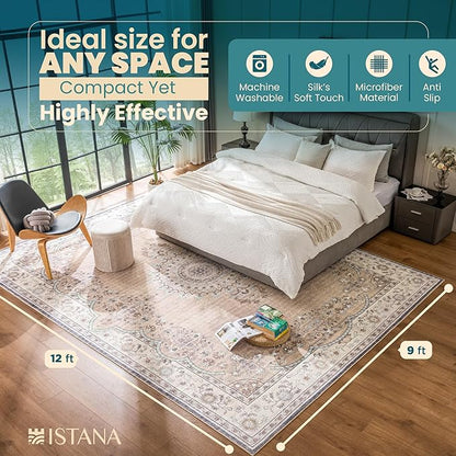 Istana Bedroom Rugs 9x12 - Beige Area Rugs - Foldable Big Rugs for Living Room - Stain Resistant 9 X 12 Rug - Eco-Friendly 9 X 12 Outdoor Rug - Easy to Clean Dining Room Rug 9x12