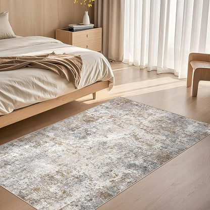 3x5 Area Rug Living Room Rugs - Washable Neutral Modern Abstract Soft Thin Rug Indoor Floor No Slip Rug Carpet for Bedroom Under Dining Table Home Office Decor - Brown Grey