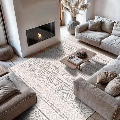Rugshop Geometric Boho Large Area Rug – Gray Tribal Pattern, Perfect for Living Room, Bedroom, Dining Room, 7'10" x 10'