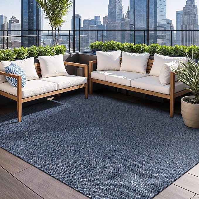 Beverly Rug Indoor Outdoor Rug 5x7, Washable Outside Carpet for Patio, Deck, Porch, Solid Modern Area Rug, Water Resistant, Azure Blue