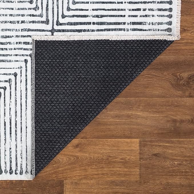 Bloom Rugs Caria Washable Non-Slip 8x10 Rug - Ivory/Black Striped Area Rug for Living Room, Bedroom, Dining Room, and Kitchen - Exact Size: 7'8" x 10'