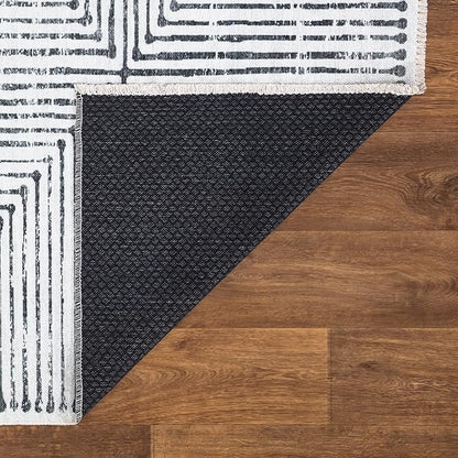 Bloom Rugs Caria Washable Non-Slip 5x7 Rug - Ivory/Black Striped Area Rug for Living Room, Bedroom, Dining Room, and Kitchen - Exact Size: 5' x 7'