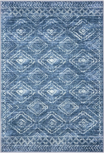 KILOCOCO Living Room Rug 6x9 Area Rug Printed Boho Washable Bedroom Rugs Non Slip Soft Large Moroccan Indoor Rugs for Dining Room Office Farmhouse Geometric Carpet, Stonewashed Blue